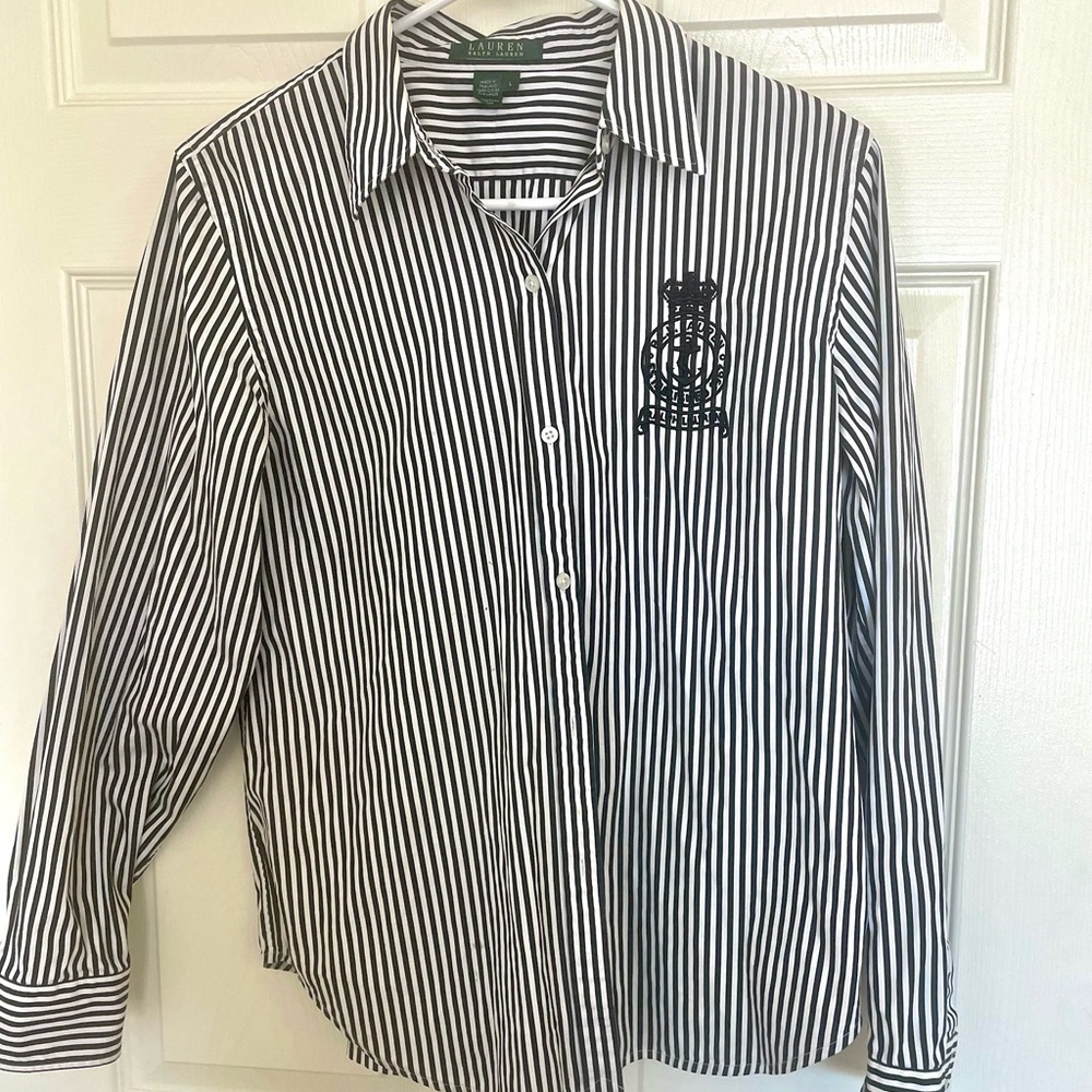 Lauren Ralph Lauren embroidered crest detail stripe button up- Women’s Large
